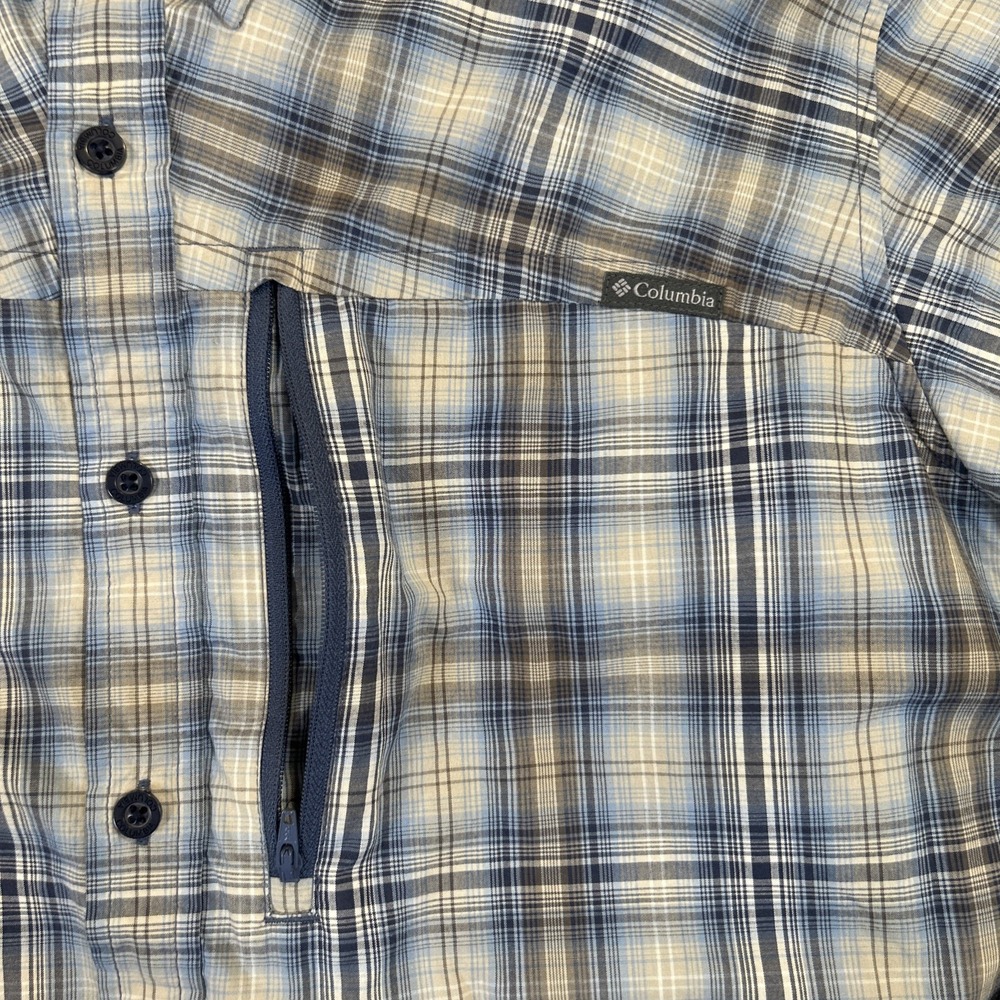 Columbia Shirt Mens Blue Plaid Button Long Sleeve L Zipper Pockets Regular Fit - Picture 3 of 8